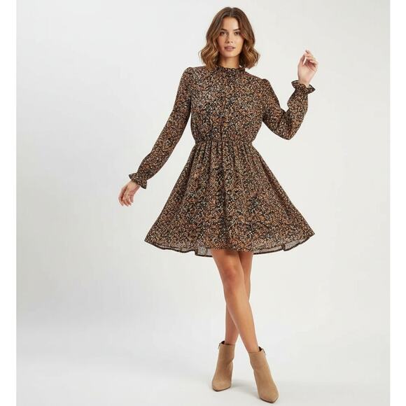 Hayden Dress Womens L Dark Ditsy Floral Cottagecore Party Boho Chiffon Dressy - Picture 1 of 7